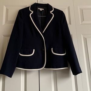 Pendleton size 8, navy blue blazer with white trim.